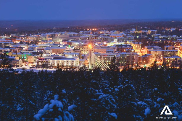 winter night view of rovaniemi city town 