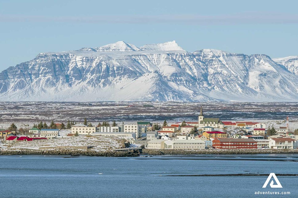 view of borgarnes townin winter