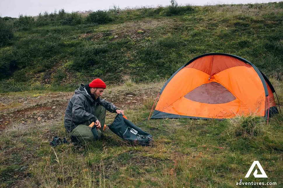 person camping in south coast iceland