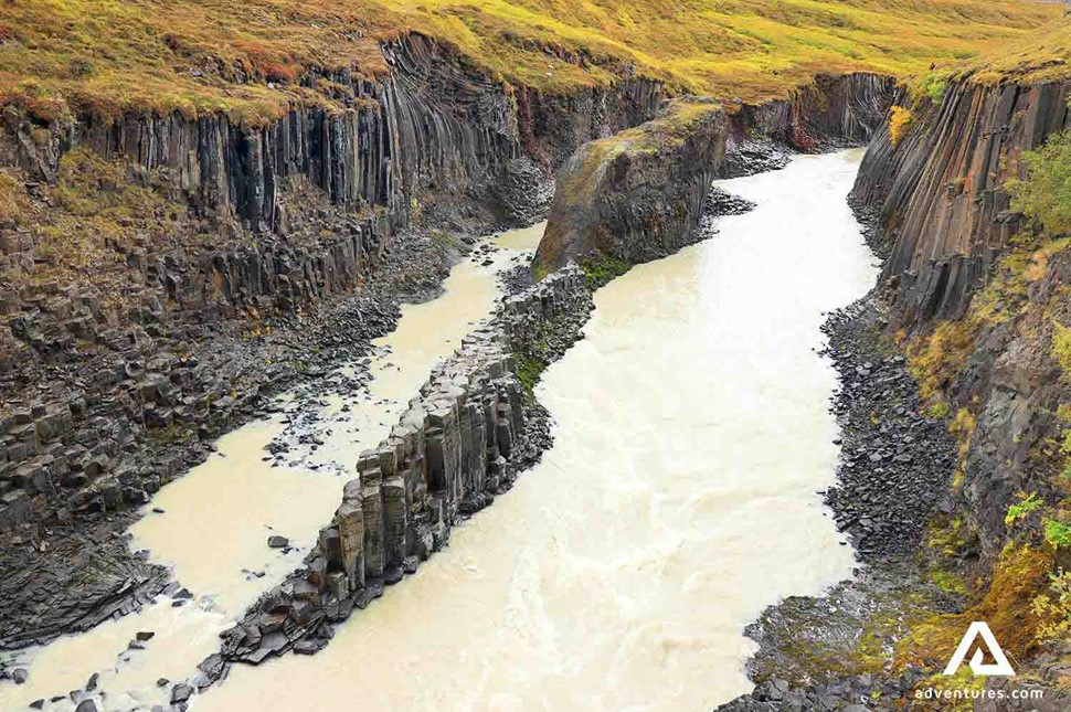 aerial studlagil canyon view in iceland