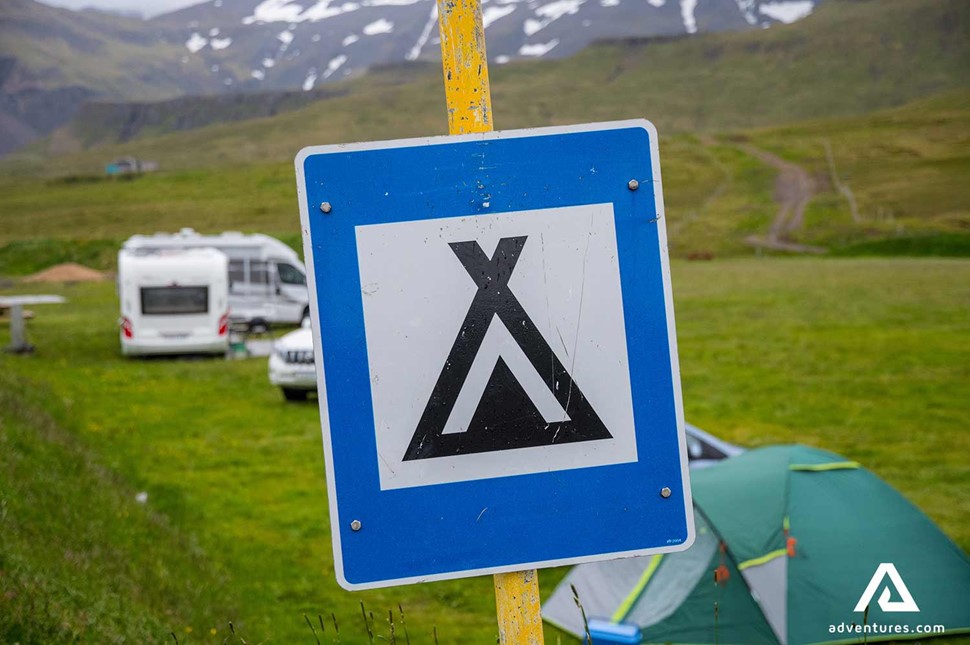 camping sign in east iceland 