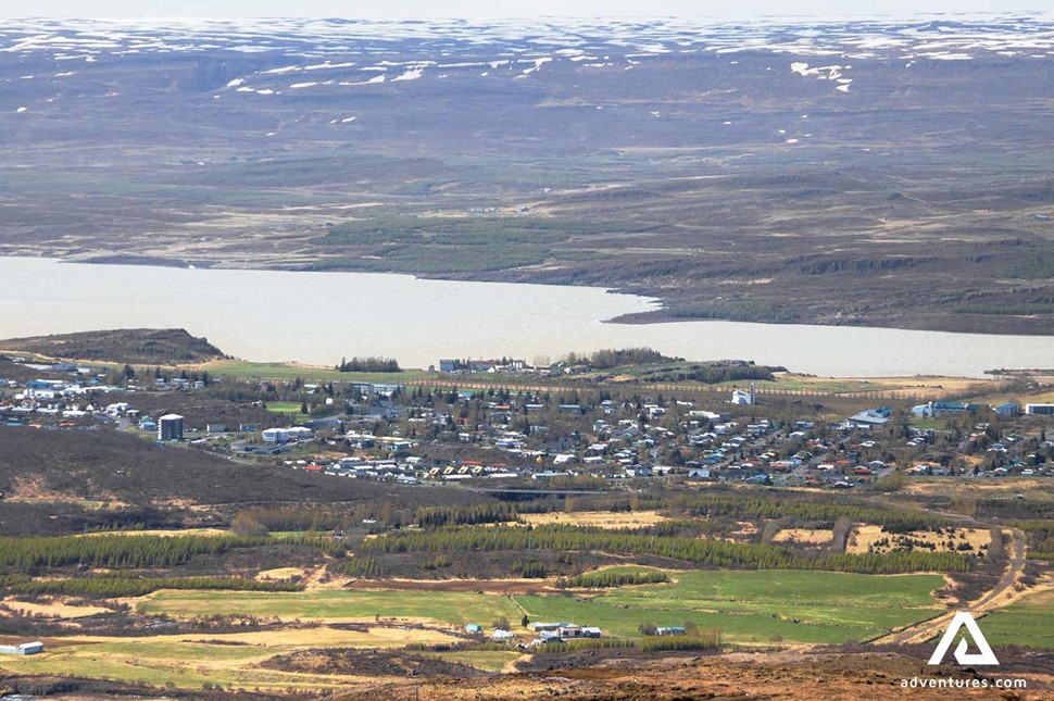 egilsstadir town view from mountains in iceland