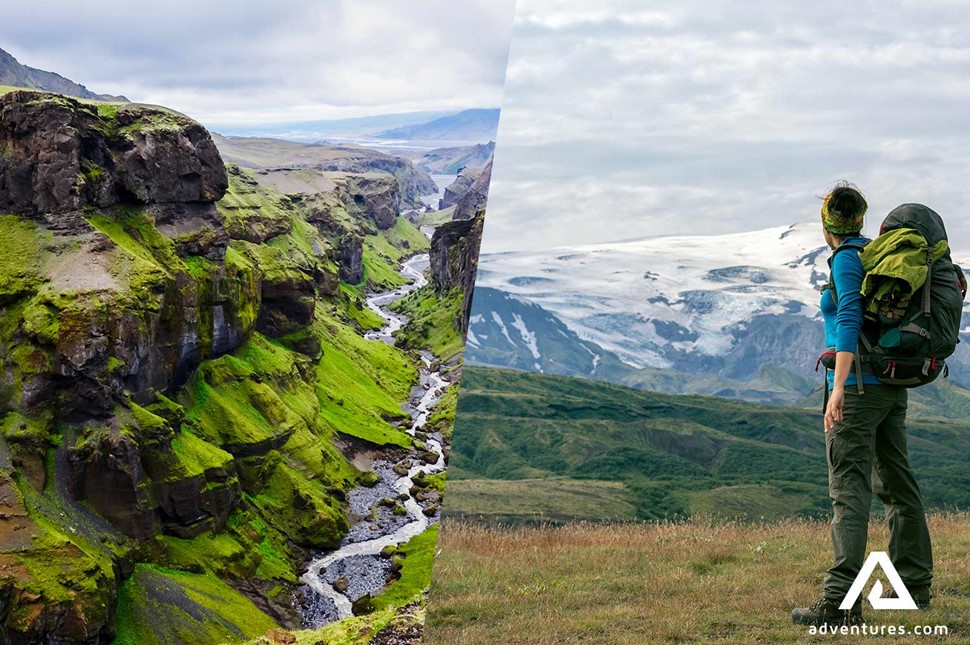 woman hiking in thorsmork in iceland 