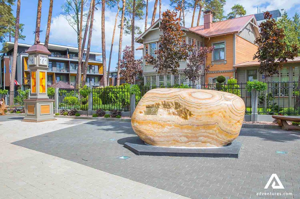 big rock monument in the city center of Jurmala city in latvia