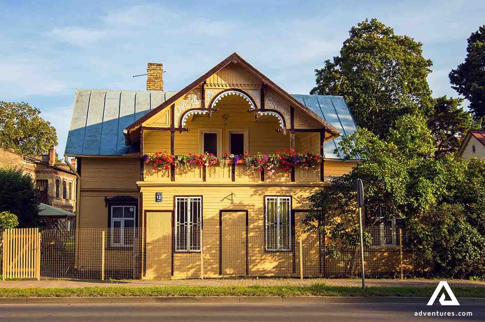 private old architecture house in jurmala city in latvia at summer