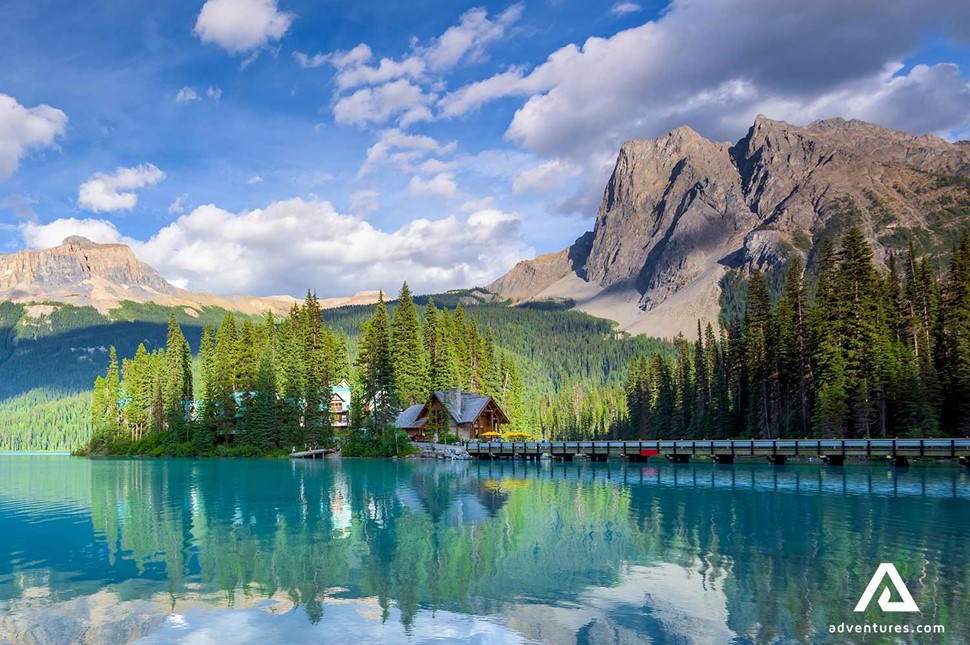 blue bright emerald lake view in summer