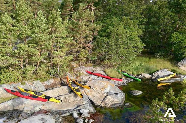kayaks in sweden forest many kayaks in sweden forest
