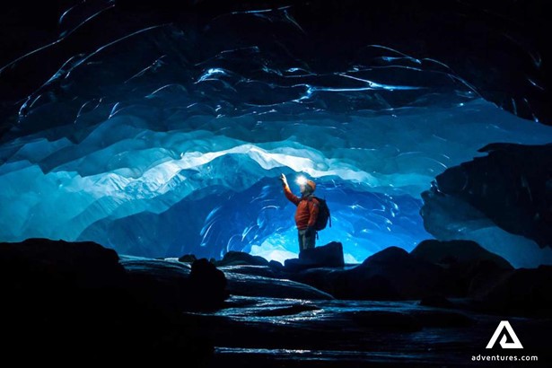 deep inside an ice cave in whistler canada