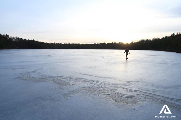 person on a frozen lake in Stockholm