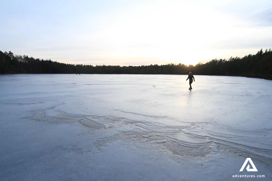 person on a frozen lake