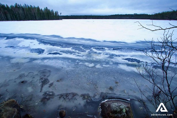 ice on a frozen lake in winter