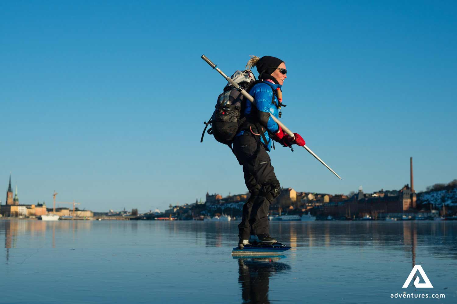 woman ice skating in Sweden on winter