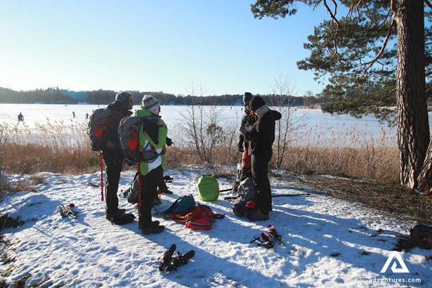 group preparing for ice skating in Stockholm