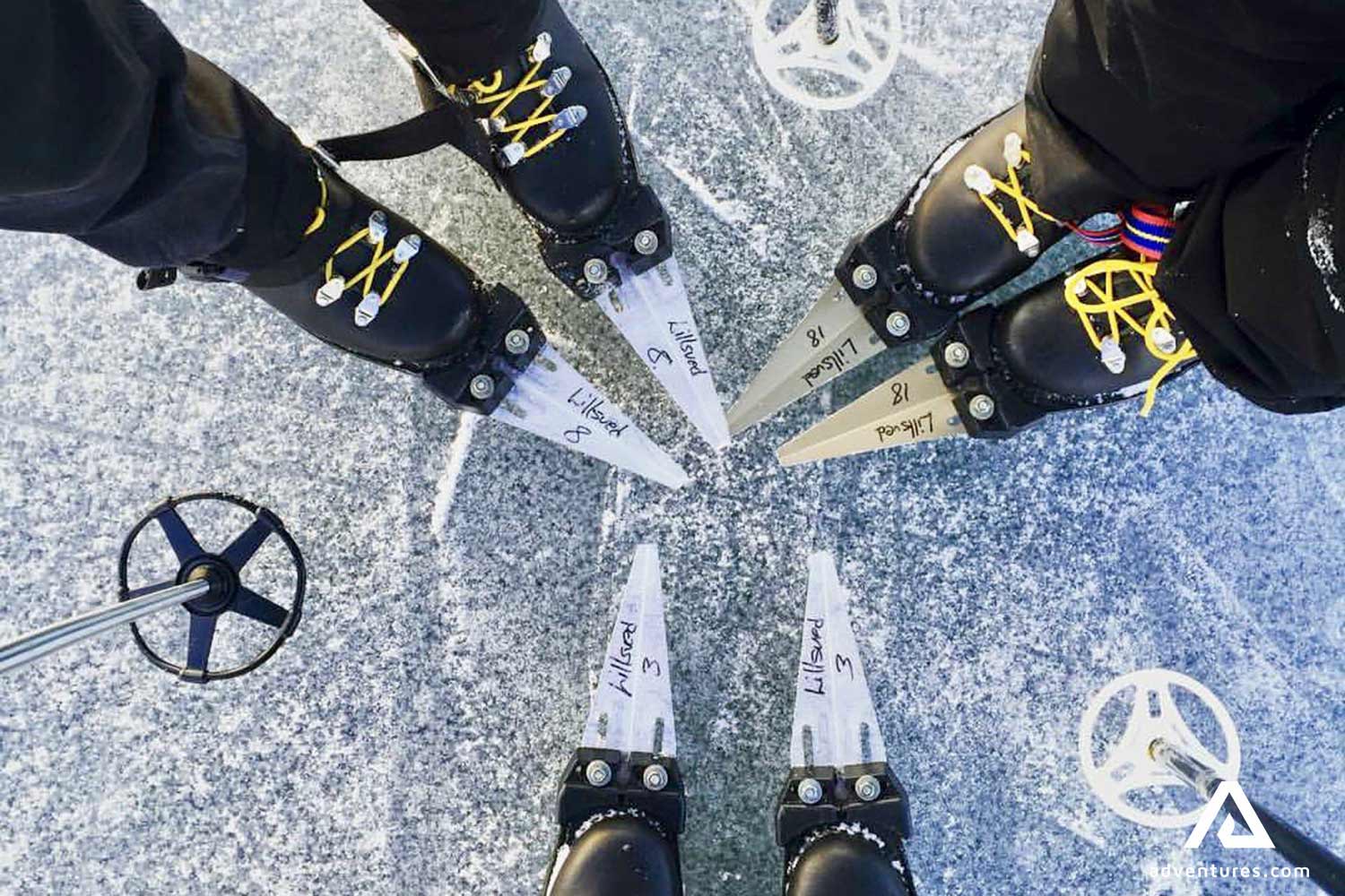 ice skates on frozen lake in Sweden