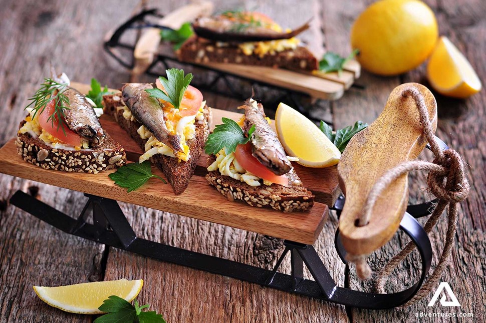 sprats herring sandwich on a table