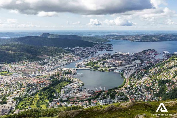 bergen city scenery from above in norway