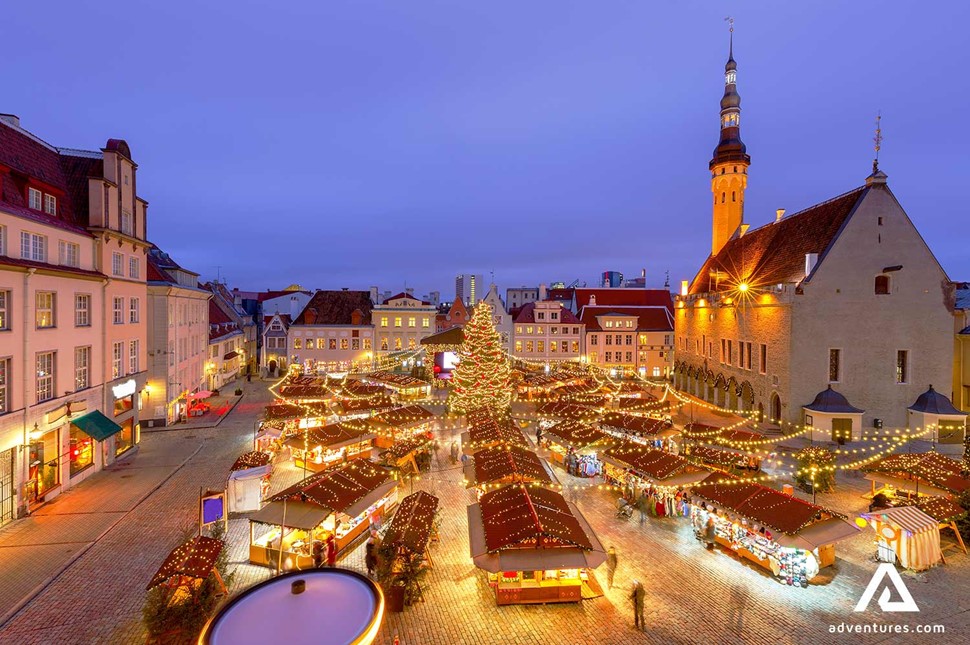aerial view of christmas market in talinn estonia
