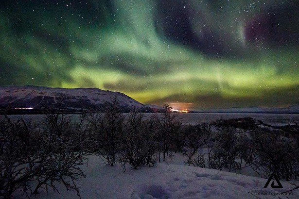 nature landscape with aurora lights in sweden
