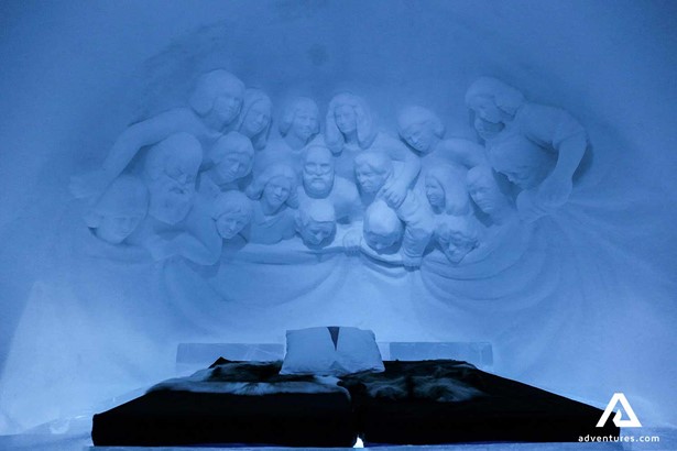 ice hotel apartment with art in sweden