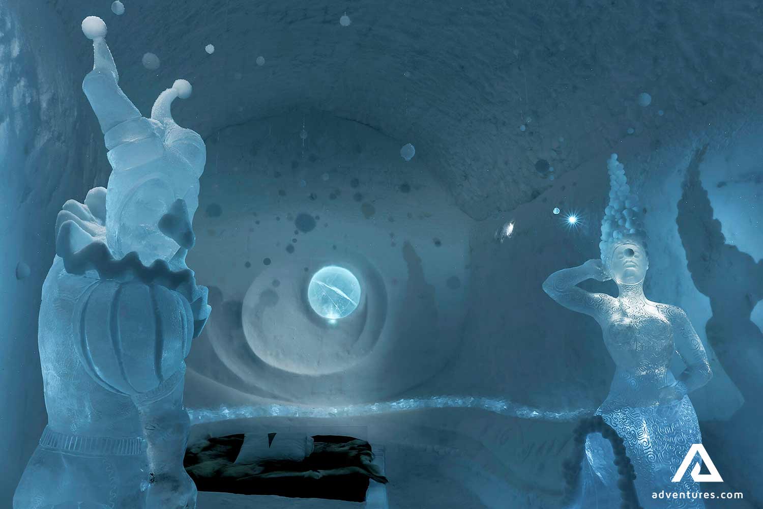 statues made from ice at hotel Abisko