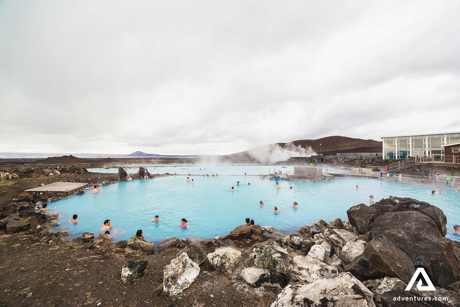 tourists relaxing in myvatn 