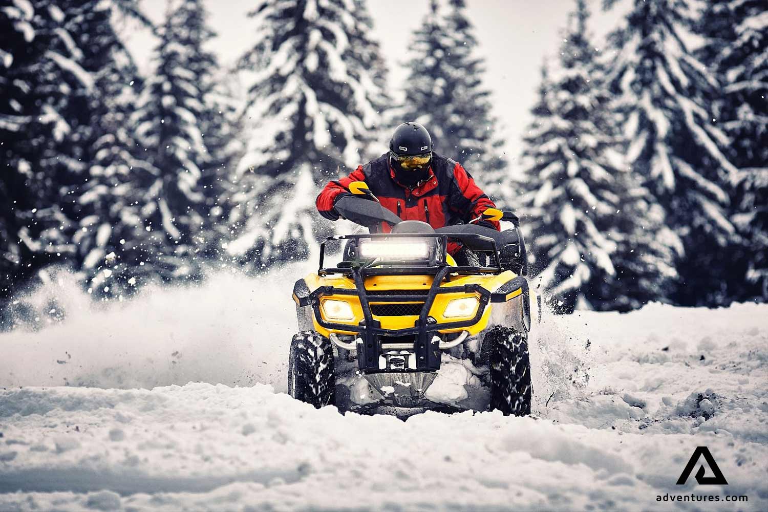 winter drive on quad bike in finland