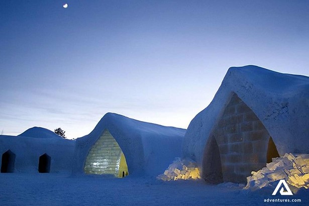 snow hotel from outside in Finland