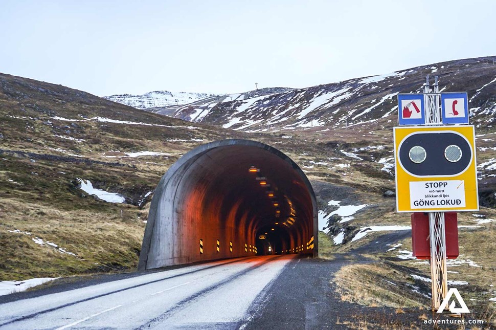 Mountain Road Tunnel in Westfjords of Iceland 