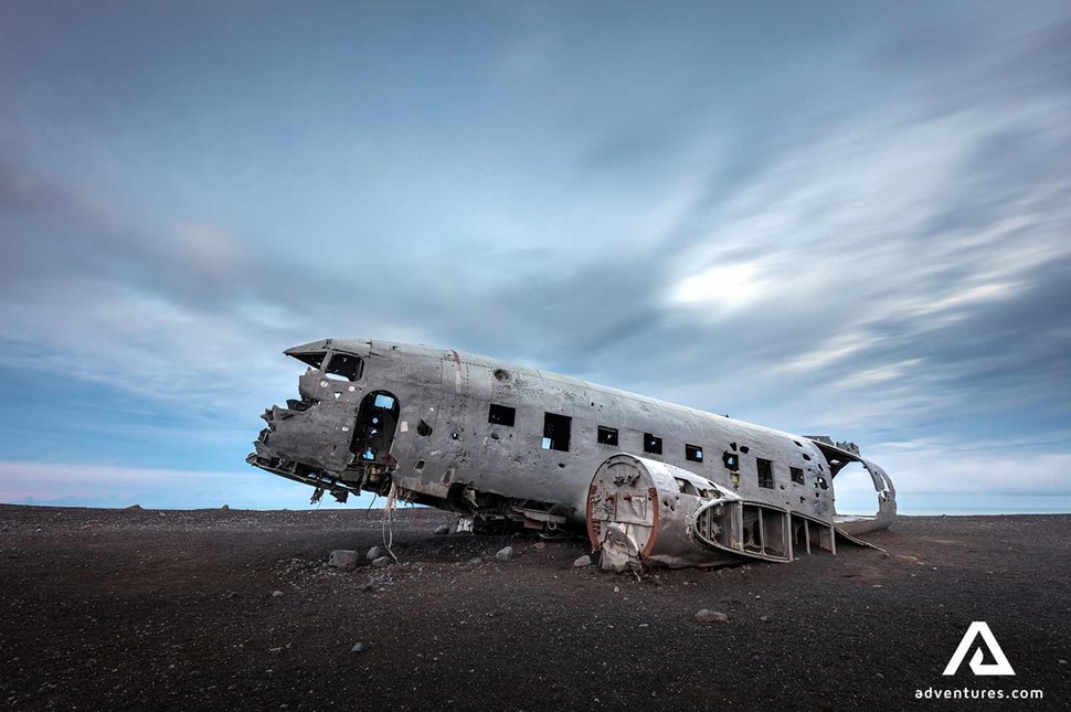 plane wreck in Icelandic black sand beach