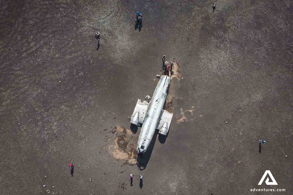 drone view from above of crashed plane