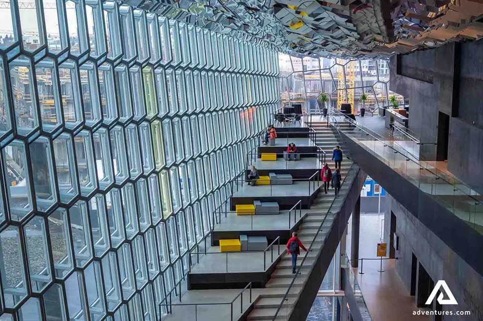 Inside Harpa Concert Hall in Reykjavik