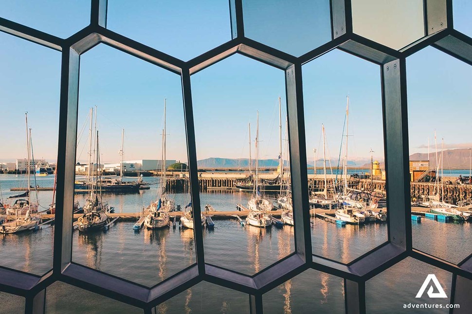 Harbor view from Harpa Concert Hall windows