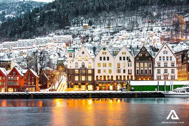 Bergen seaside buildings in winter