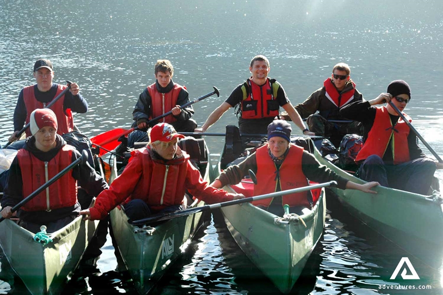 group canoeing in Norway