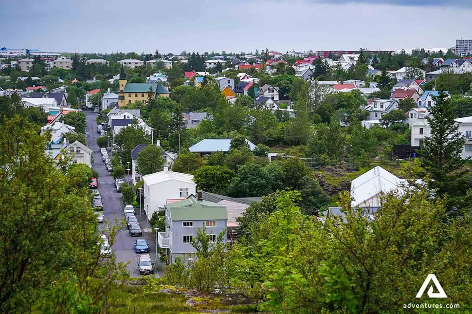 aerial view of Hafnarfjordur city in Iceland