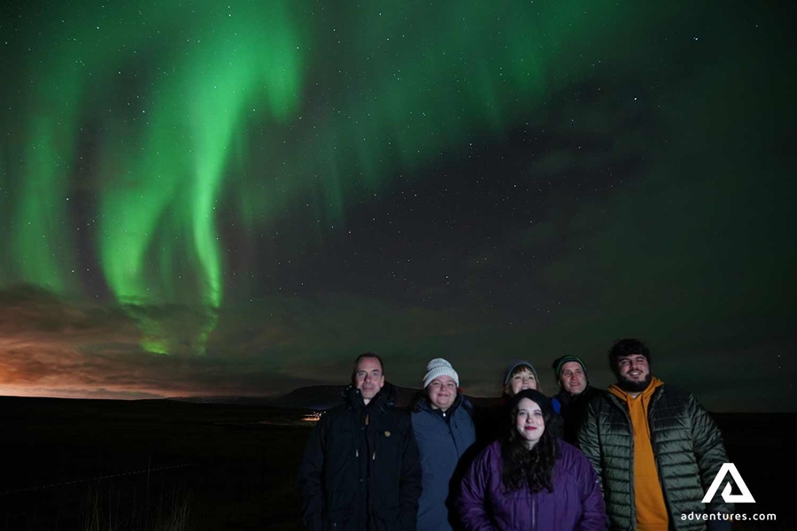 family watching Northern Lights