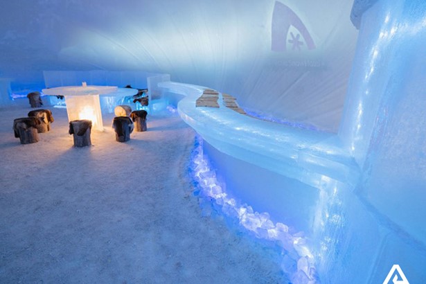 snowhotel bar made from ice