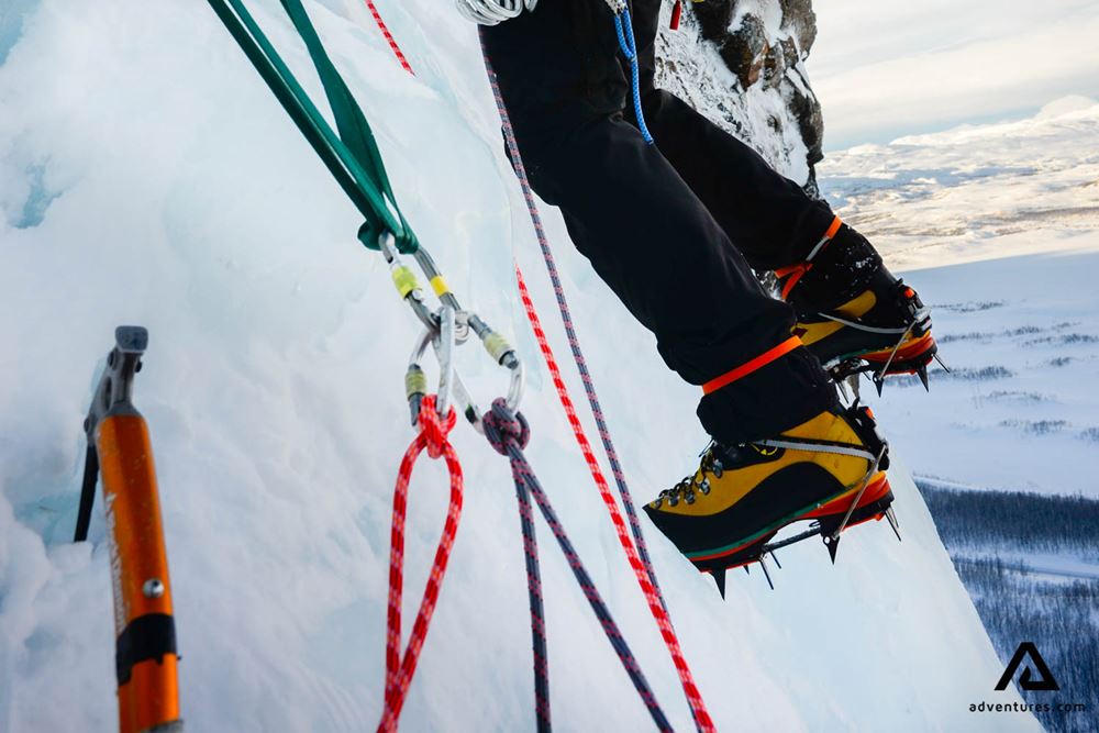 ice climbing with crampons