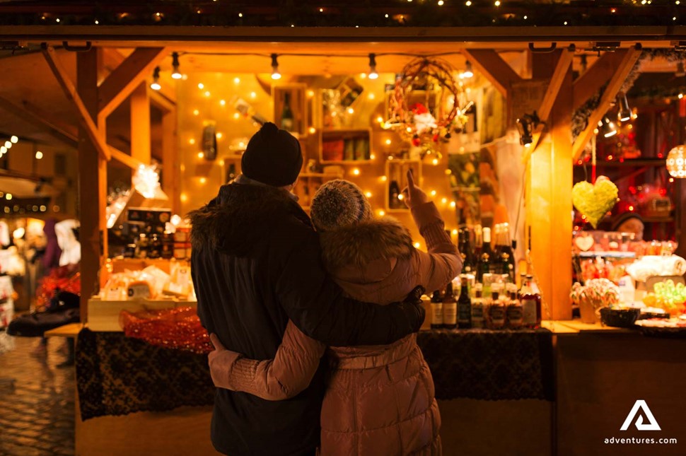 couple at Christmas market in Finland