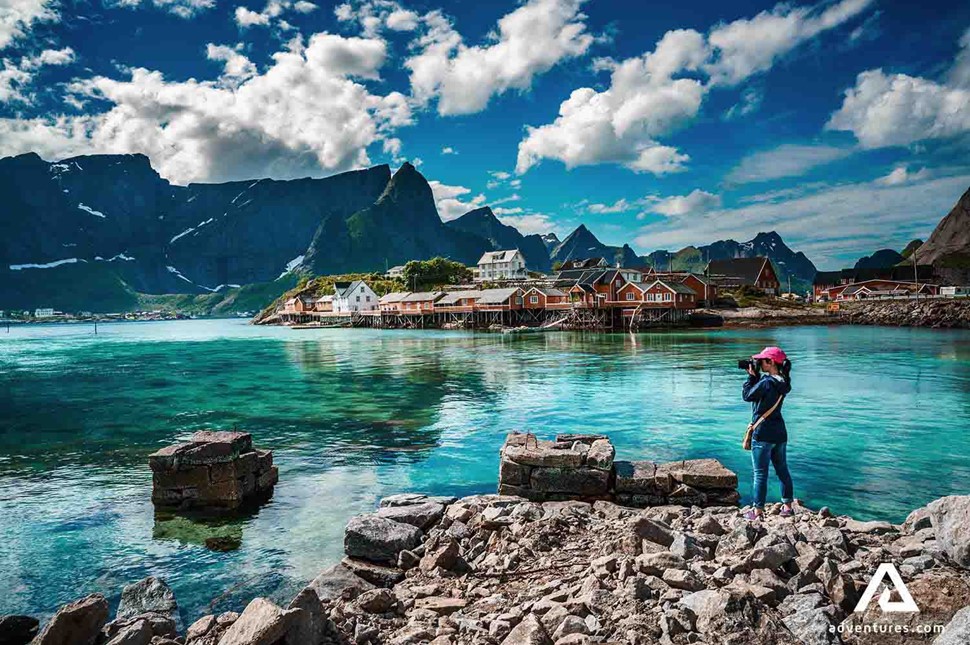 photographer taking pictures in Lofoten Islands in Norway