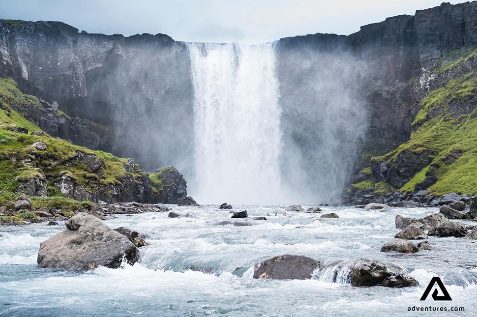 Gufufoss Waterfall panoramic view