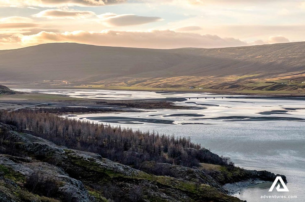 panoramic view of Lagarfljot Lake in Iceland