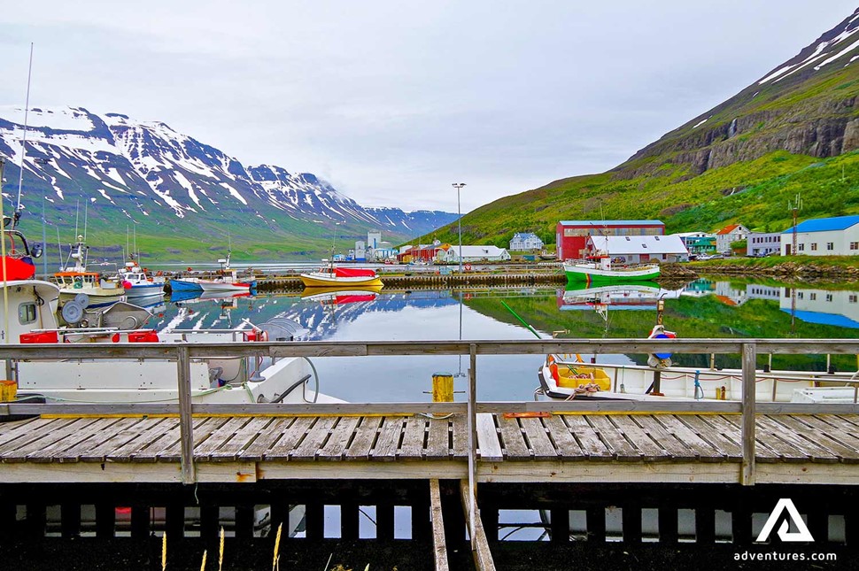 Seydisfjordur small harbor by the mountains
