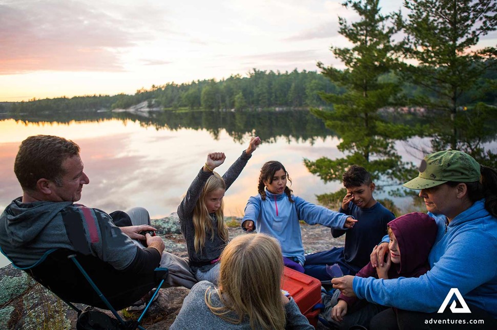 Family forest camping in Canada