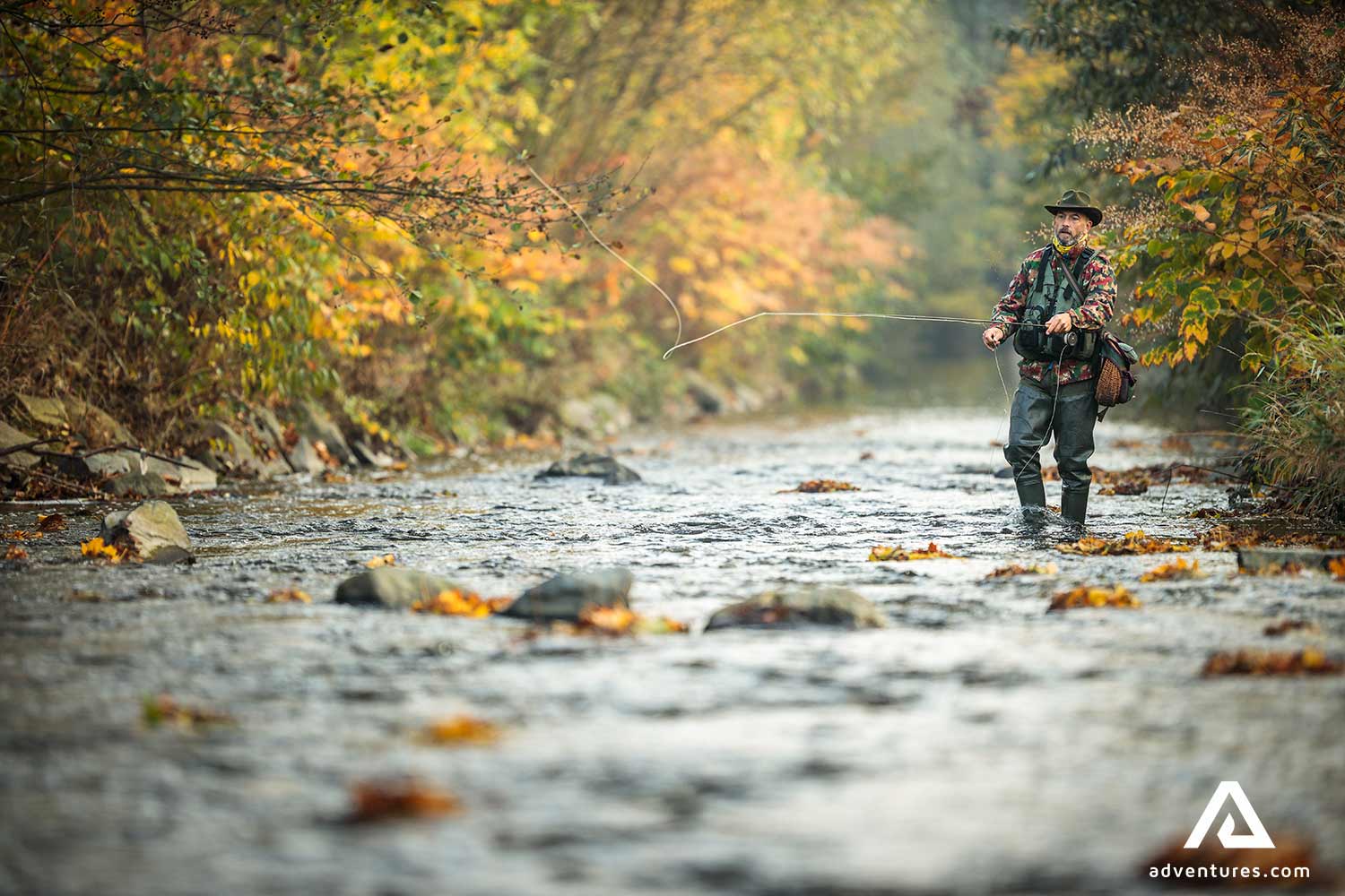 Man fishing in the river of Canada