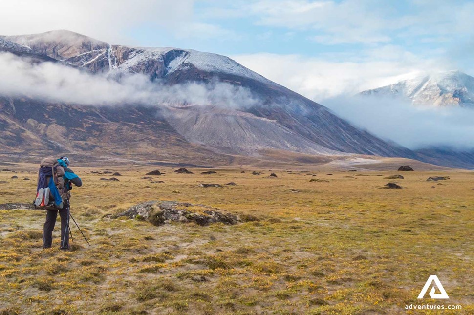 man hiking and backpacking in Canada