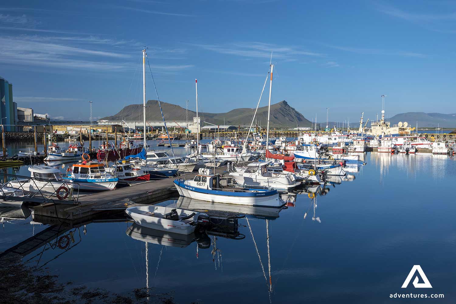 Akranes city harbor full of boats