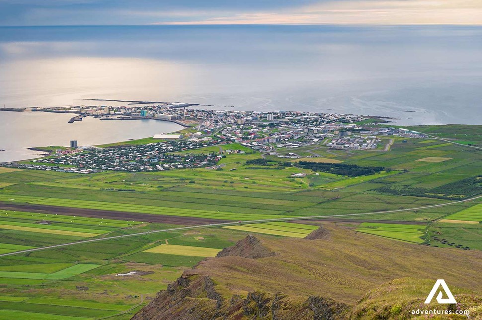 drone view of Akranes city