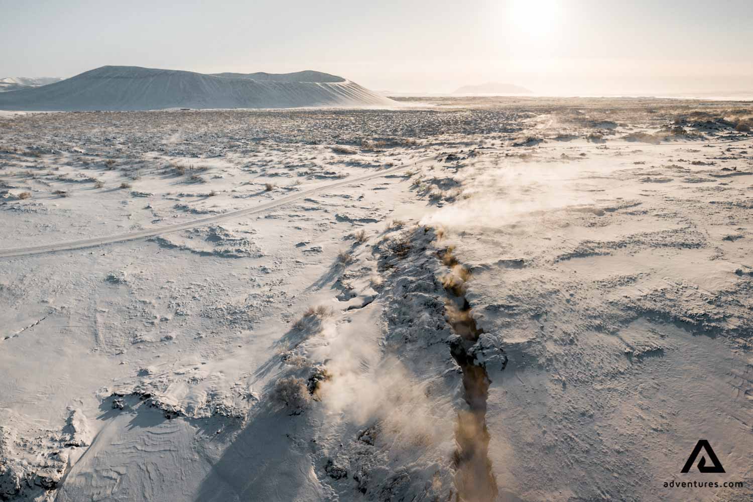 Grjotagja Cave from above in winter