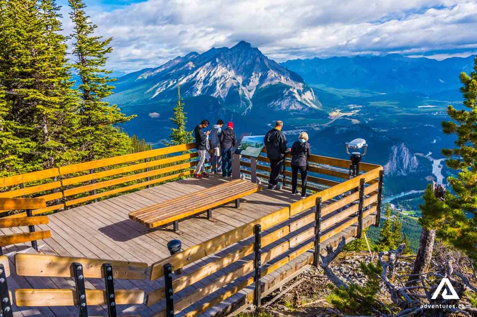 hikers at viewpoint in Banff National Park